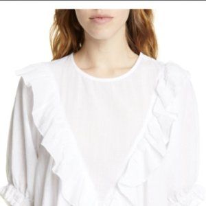 THE GREAT. Ruffle Triangle Top in White